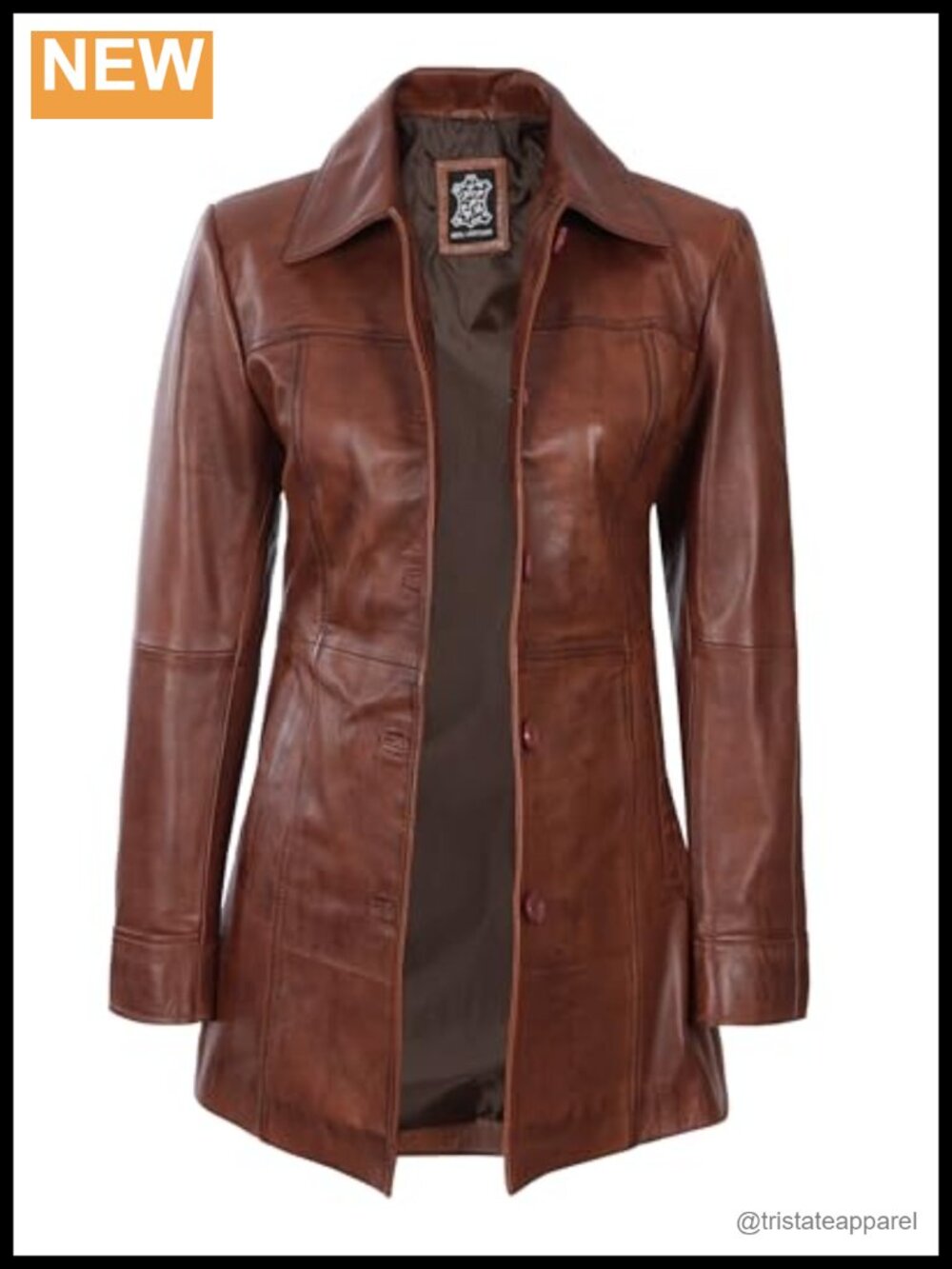 Real Lambskin Leather Jacket Women Mid-Length Button Front Coat